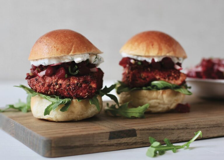 Blackened salmon sliders with pickled beet relish