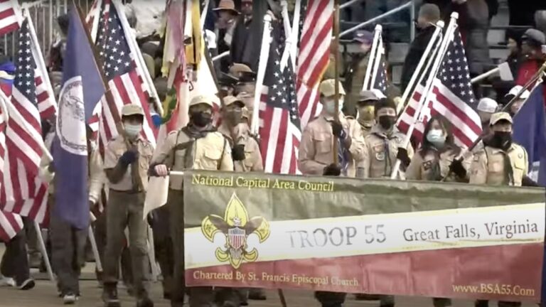 Scouts from Great Falls march in Governor’s inauguration parade in Richmond